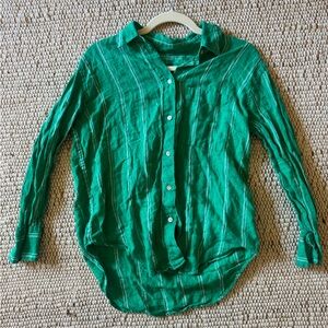 Marks & Spencer Spearmint Green Button-Up Shirt 100% Flax Linen - Size 6 Preppy